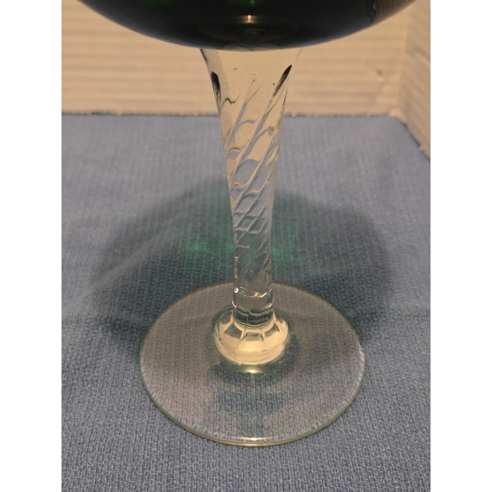 Vintage Long Stem Brandy Snifter~Emerald Green Glass Clear Stem Empoli? - Picture 5 of 6